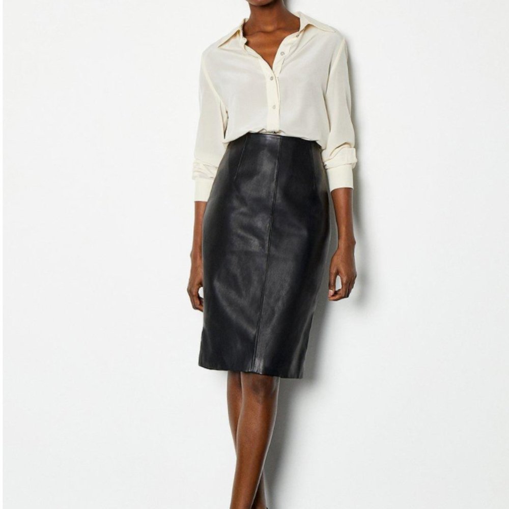 NEW Black Faux Leather Pencil Skirt